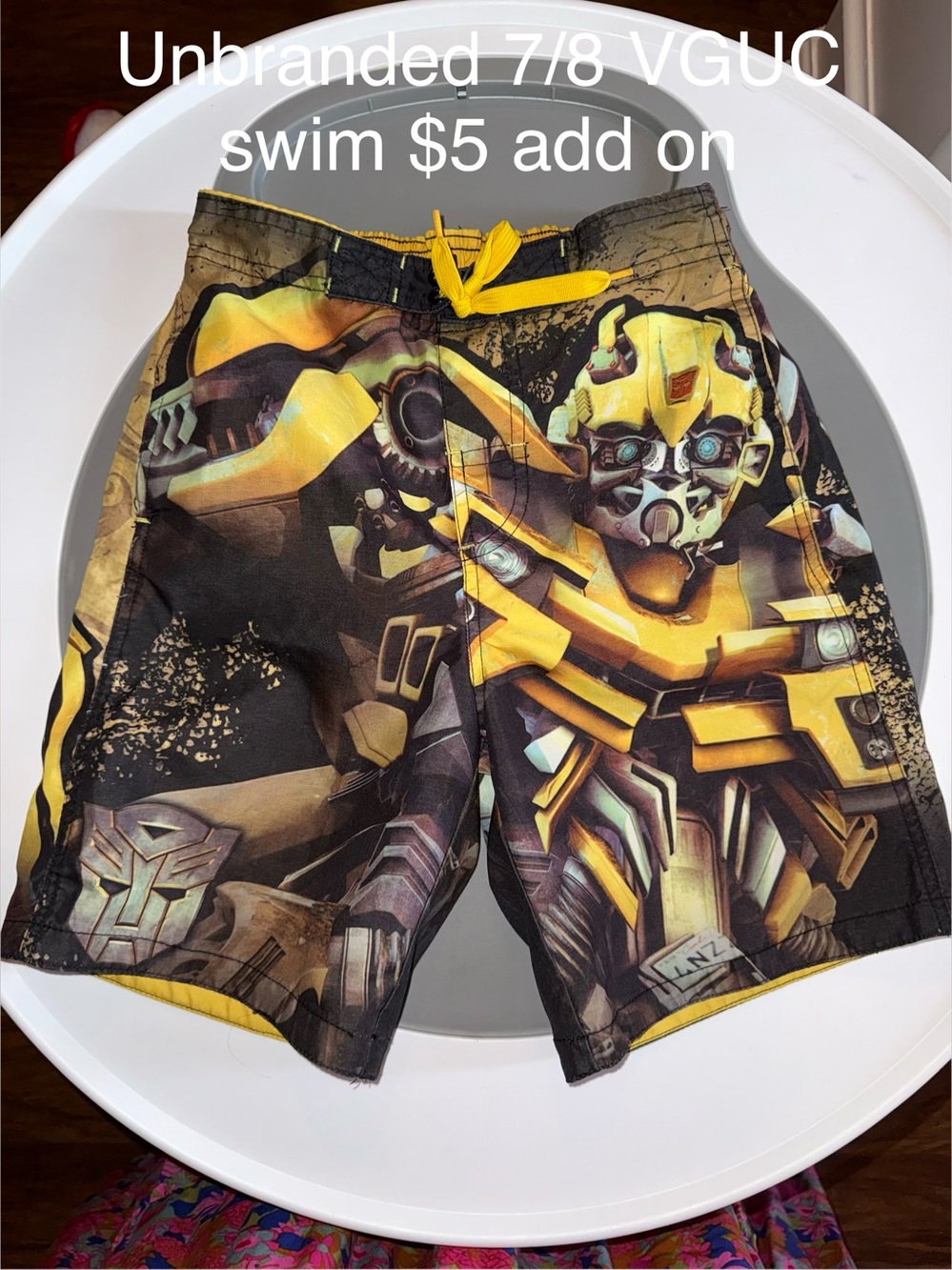 Boys Yellow & Black Robot Graphic Swim Trunks